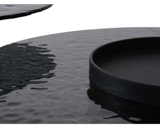 GOODWIN NESTING TABLES - SMOKEY GLASS/METAL/LEATHER