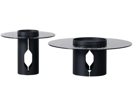 GOODWIN NESTING TABLES - SMOKEY GLASS/METAL/LEATHER