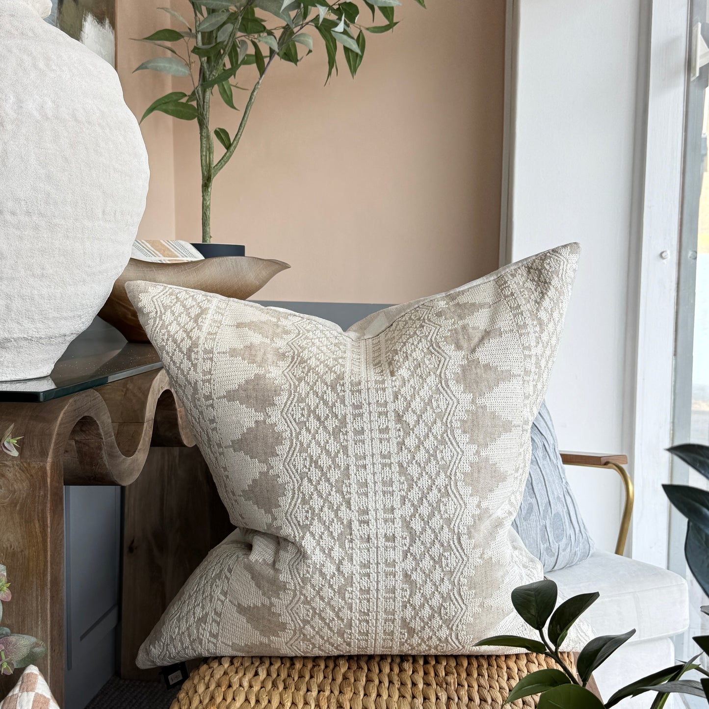 Tribal Reversible Cushion - Sand/Ivory