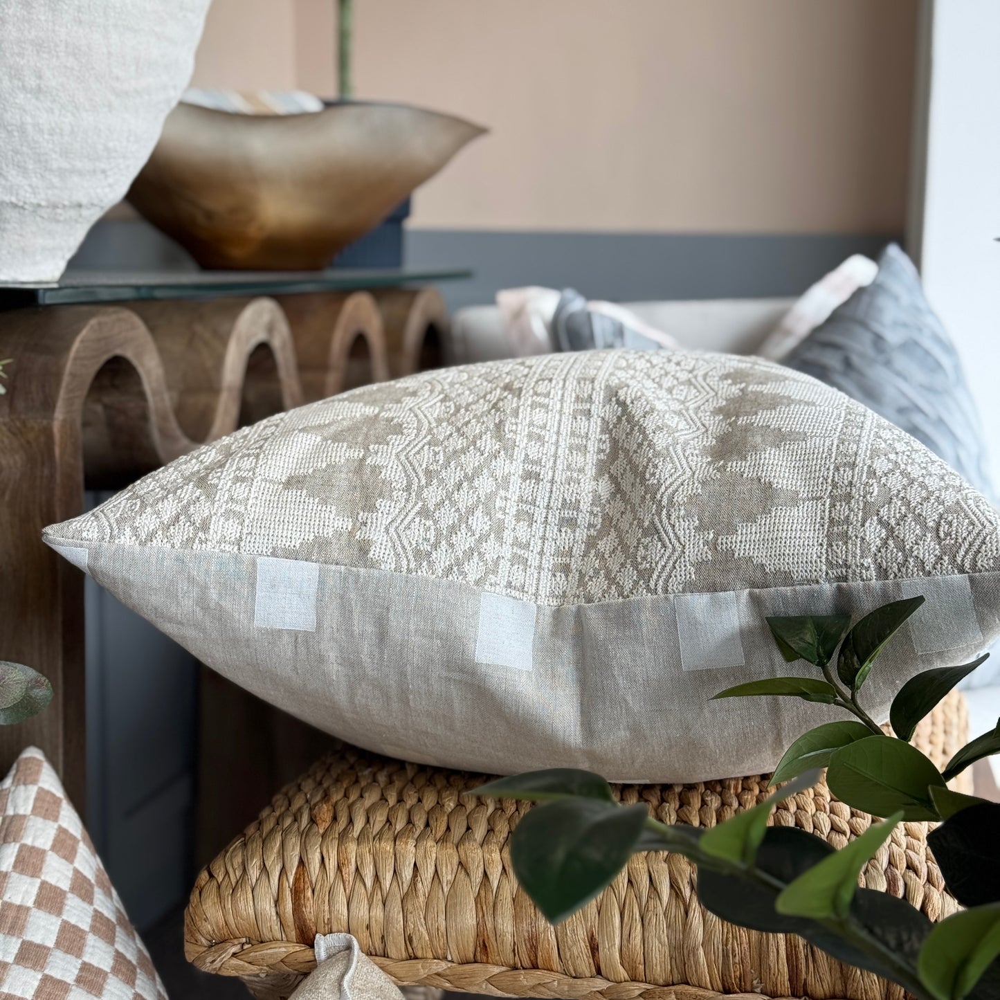 Tribal Reversible Cushion - Sand/Ivory