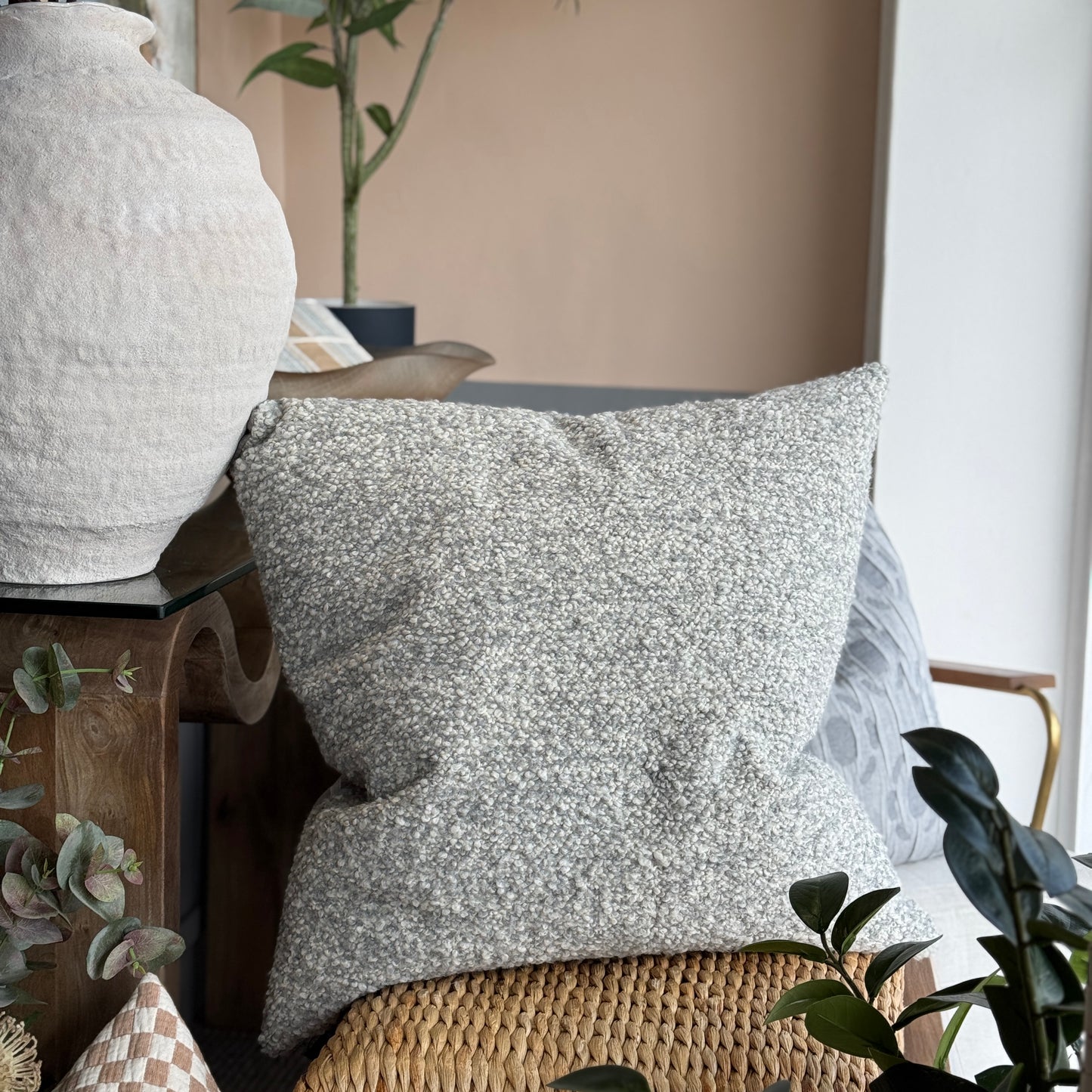 Boucle Reversible Cushion - Ice Blue/Grey