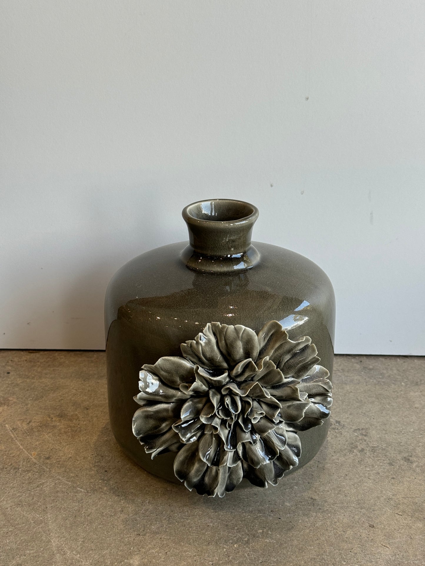 Grey Ceramic Vase Jar w/ Grey Carnation