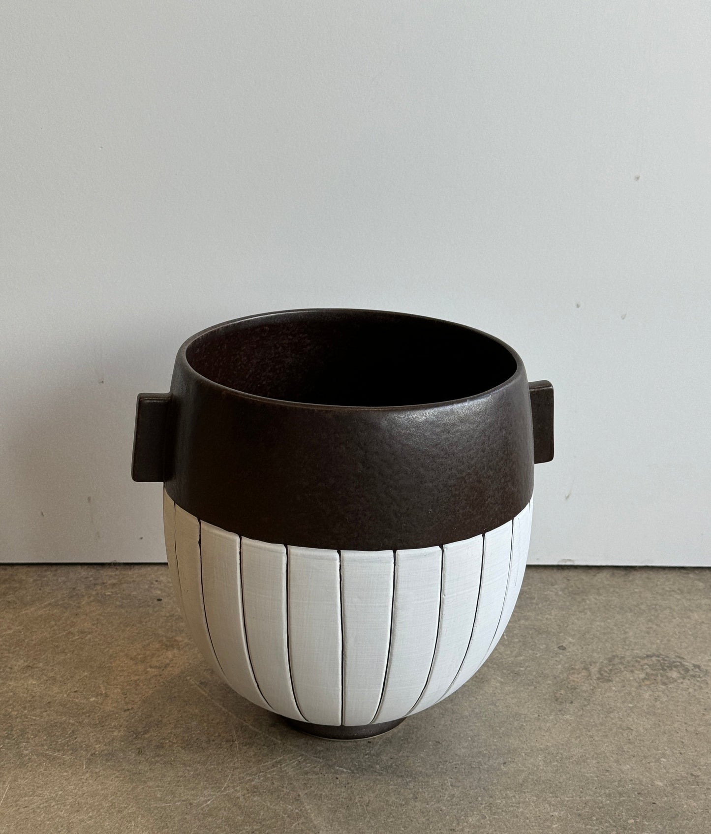 Brown Ceramic Pot with Stripe