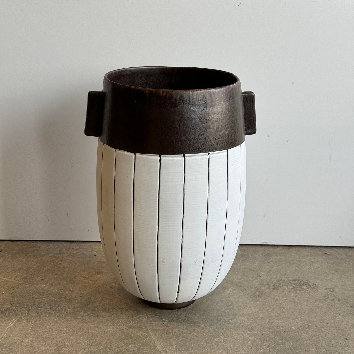 Brown Ceramic Pot with Stripe