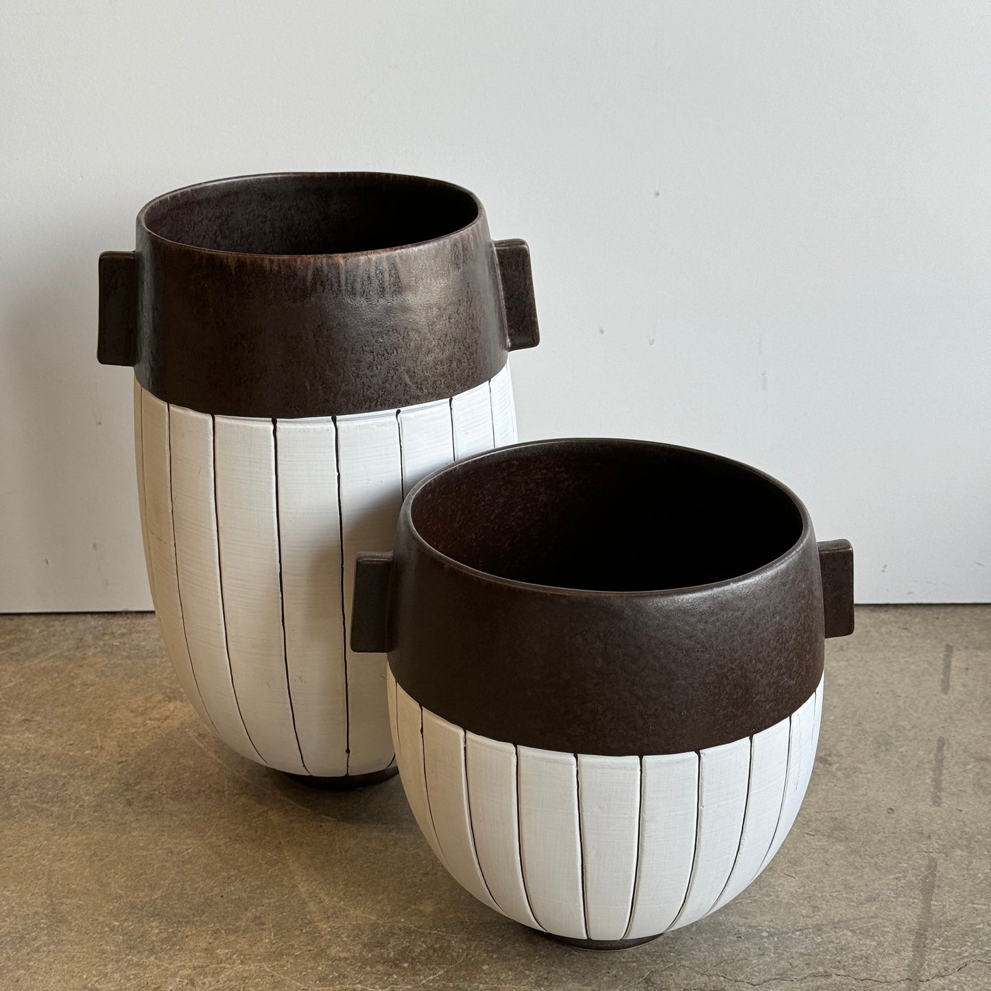 Brown Ceramic Pot with Stripe