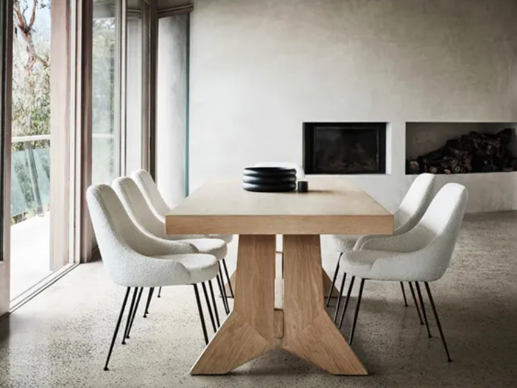 Upholstered Boucle Dining Chair with Sleek Metal Legs