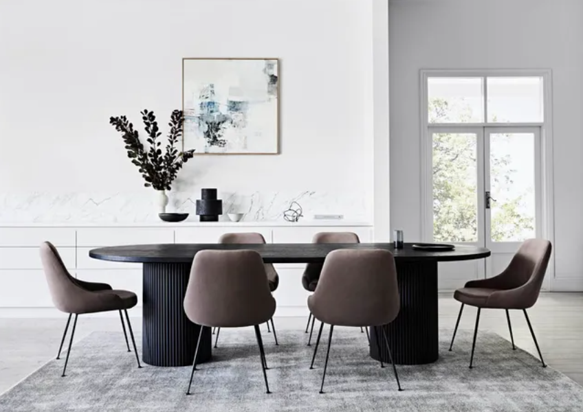 Upholstered Boucle Dining Chair with Sleek Metal Legs