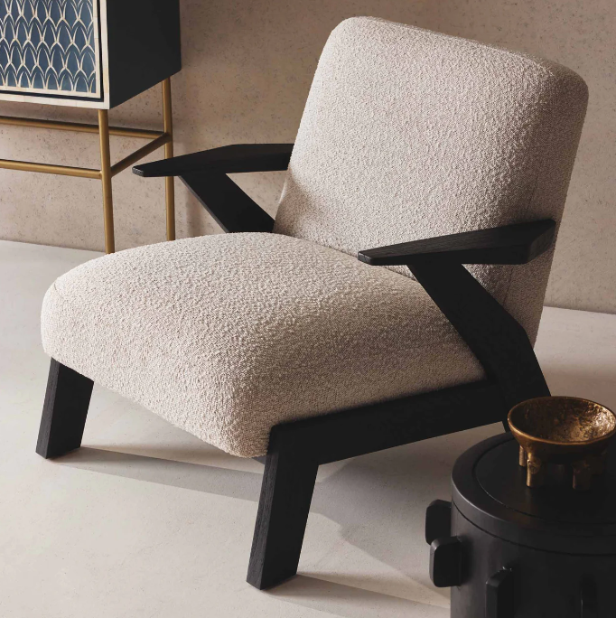 Black Timber Armchair - Cream Boucle