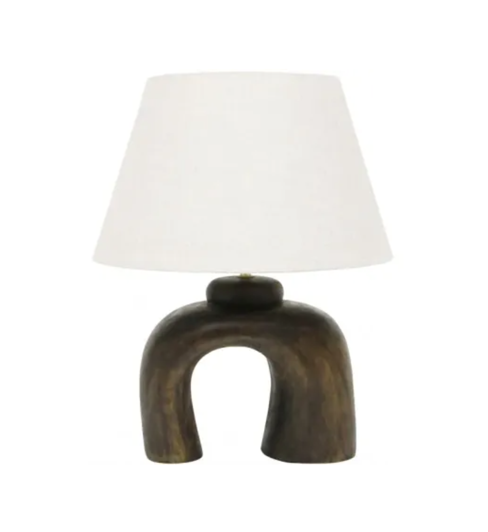 50CM ARC-SHAPED DARK WOODEN TABLE LAMP - WALNUT
