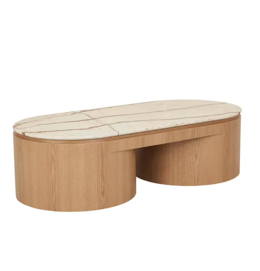 Oval Marble Circular Legs Coffee Table