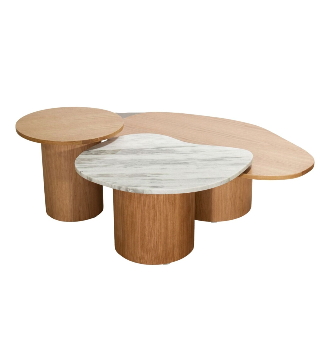 Taman Oak Marble Trio Nest Coffee Table