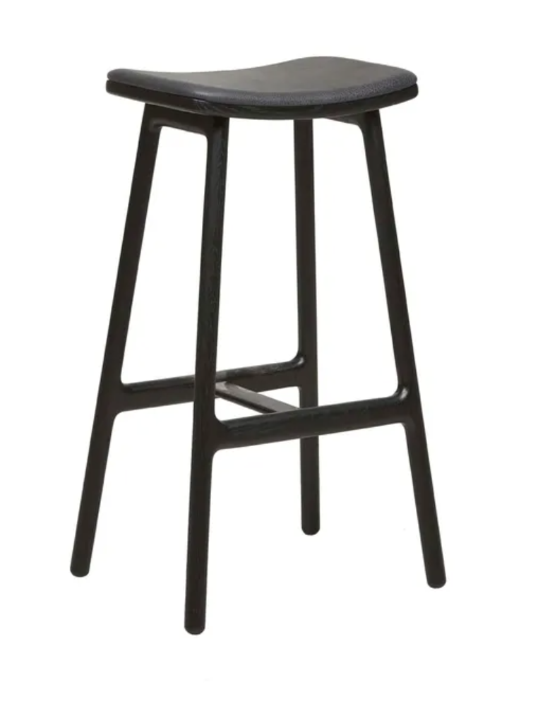 Upholstered Leather Oak Backless Barstool