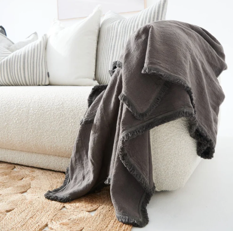 Luca Boho Fringe Linen Throw