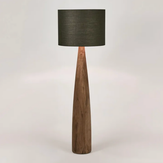 Samson Wood Floor Lamp Saddle Base with Black Shade