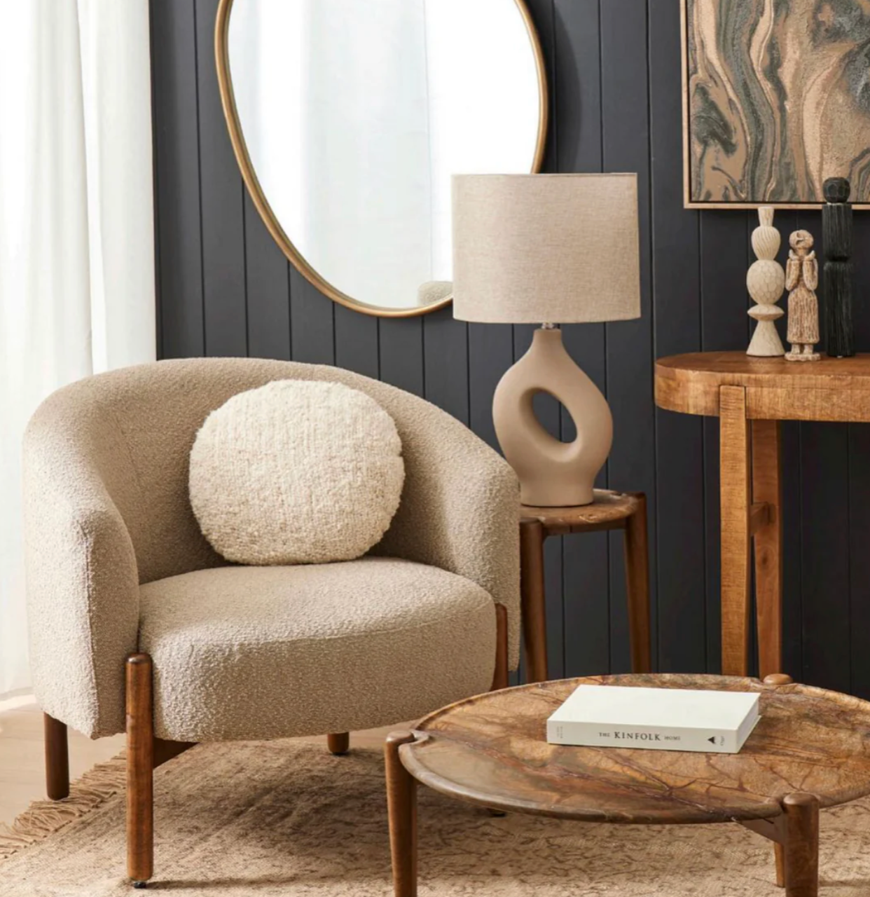 Taupe Boucle Arm Chair