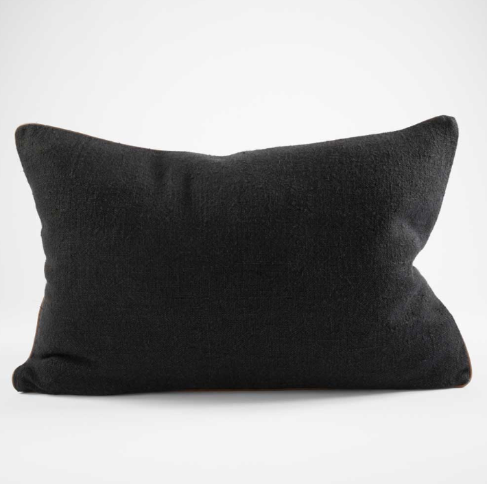 Black Linen Cushion with Tan Stripe
