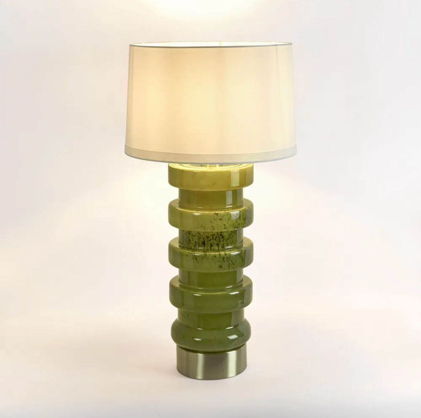 Remy Green Glass Table Lamp & White Shade