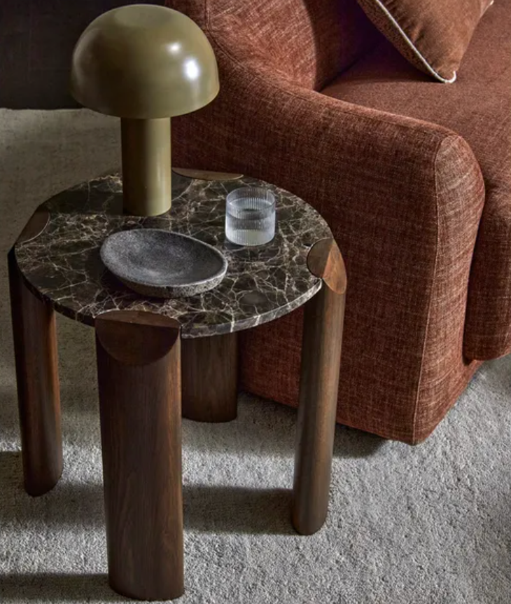 Marble and Oak Side Table