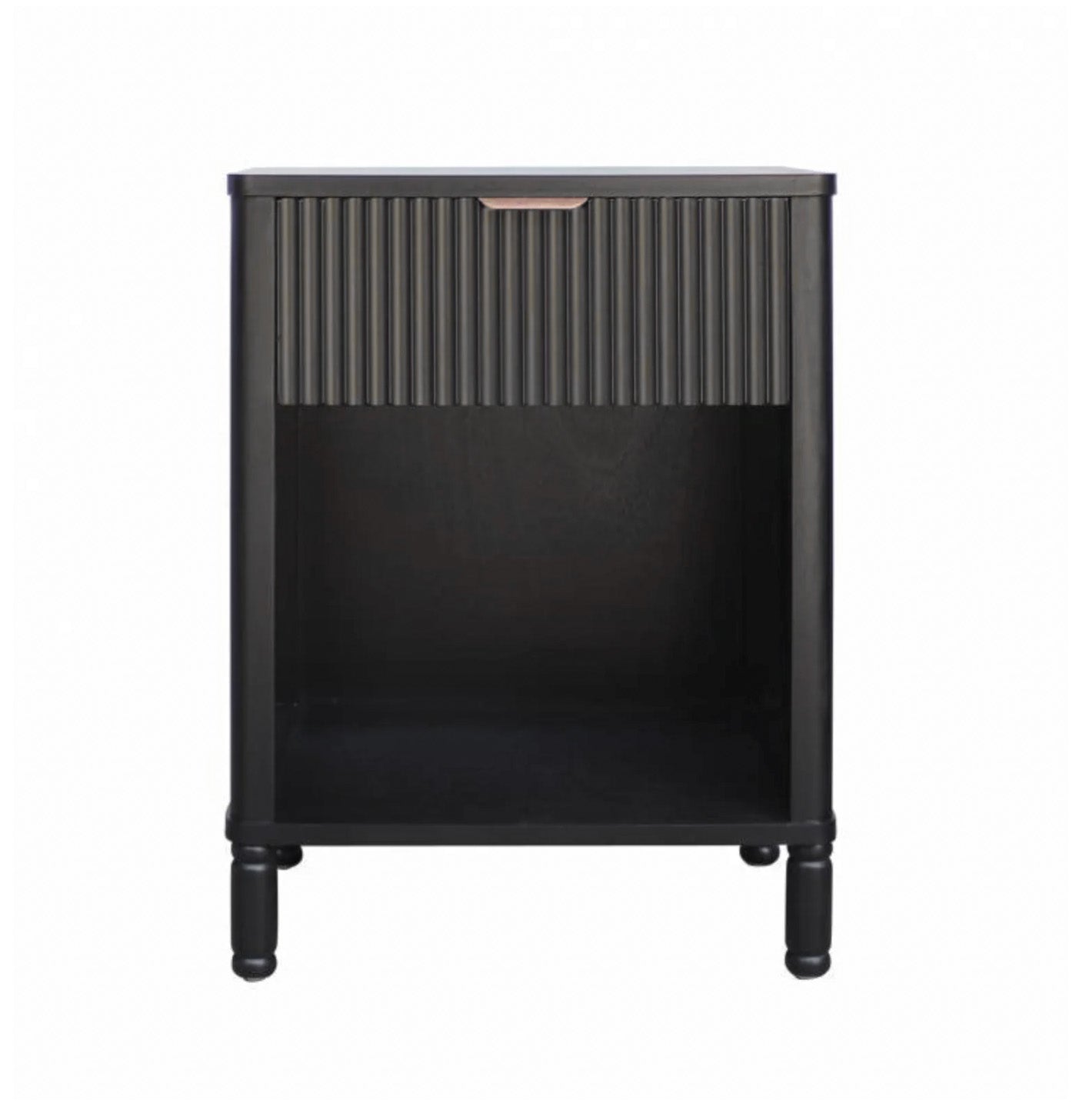 Black Ribbed Bedside Table - Black/Gold