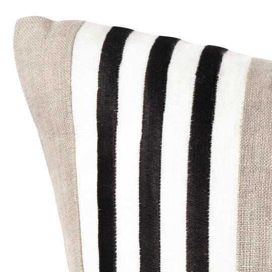 Linen Bold Black Stripe Cushion - Sand