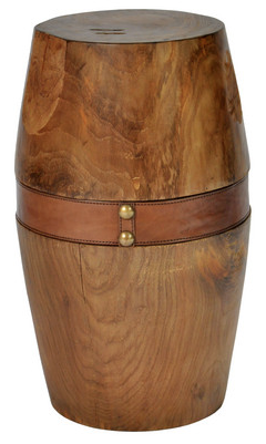 Round Timber Stool with Leather Strap - Large