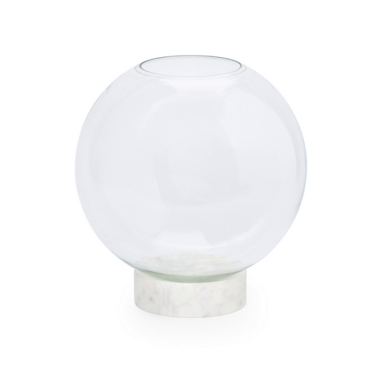 Round Blanc Glass Vase with Marble Base Medium