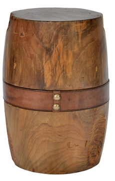 Round Timber Stool with Leather Strap - Small