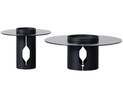 GOODWIN NESTING TABLES - SMOKEY GLASS/METAL/LEATHER