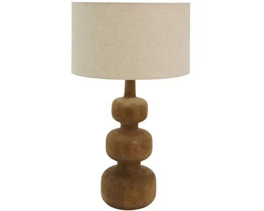 80CM TEAGUE WOODEN TABLE LAMP - NATURAL/BEIGE SILK