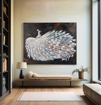 Le Grande Peacock Oil On Canvas Painting