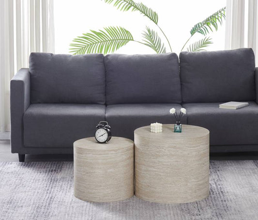 Travertine Round Coffee Table - Set of 2