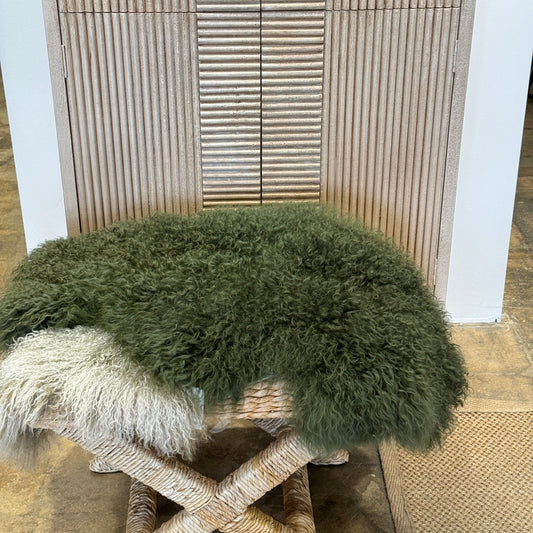 Lamb Fur Rug/Throw - Olive Green