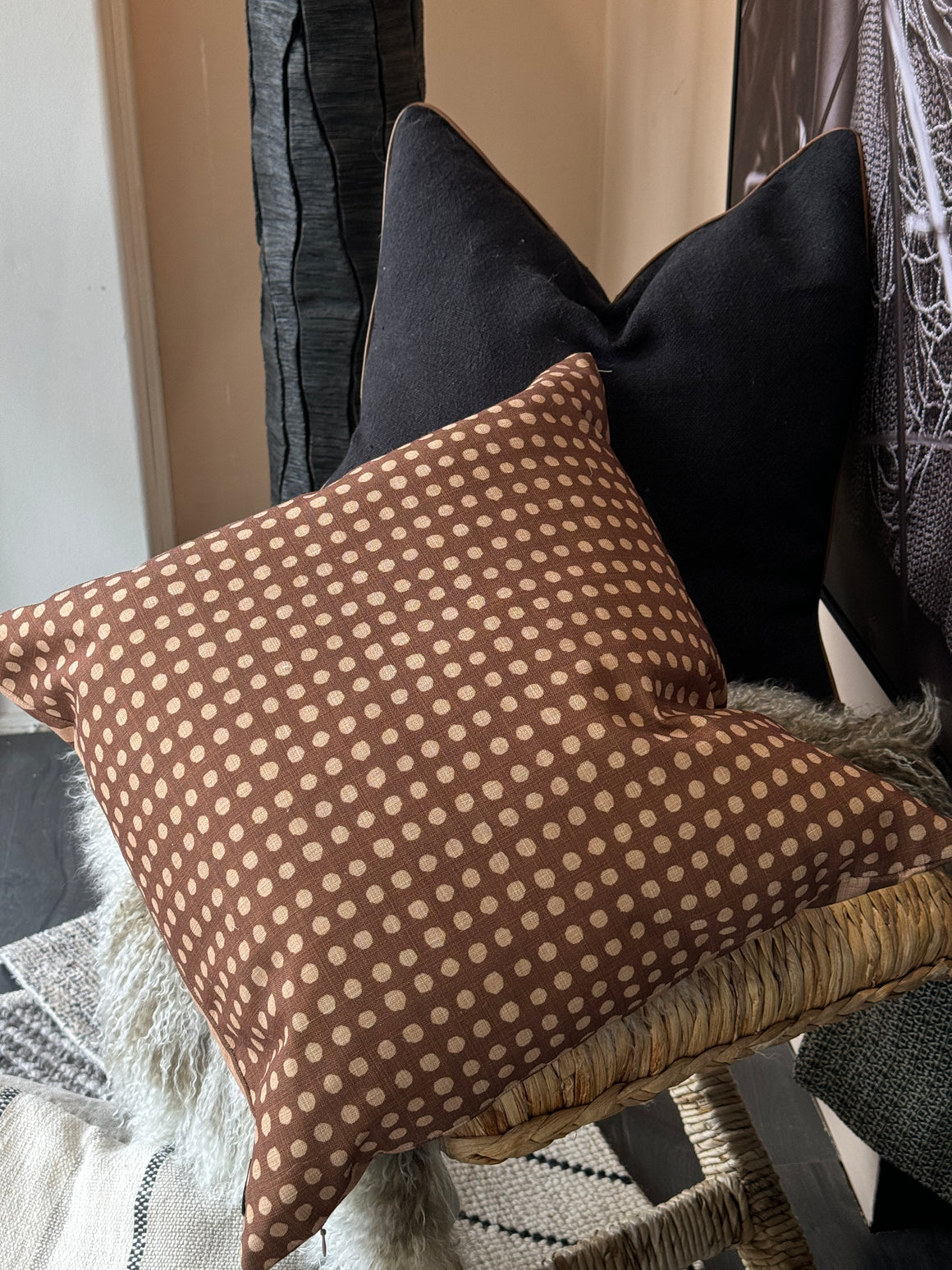 Two-Toned Cocoa Geometrical Cushion