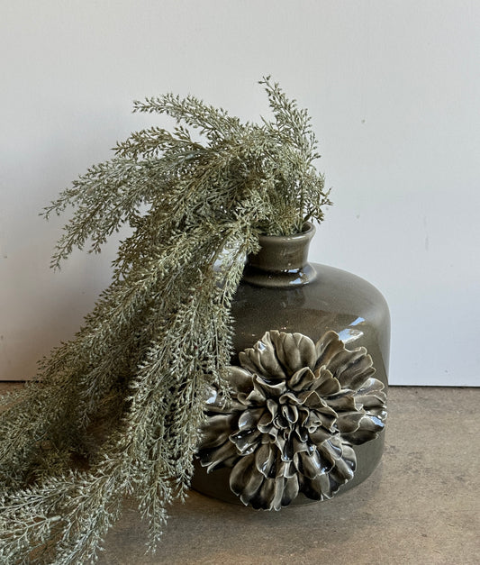 Grey Ceramic Vase Jar w/ Grey Carnation