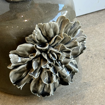 Grey Ceramic Vase Jar w/ Grey Carnation