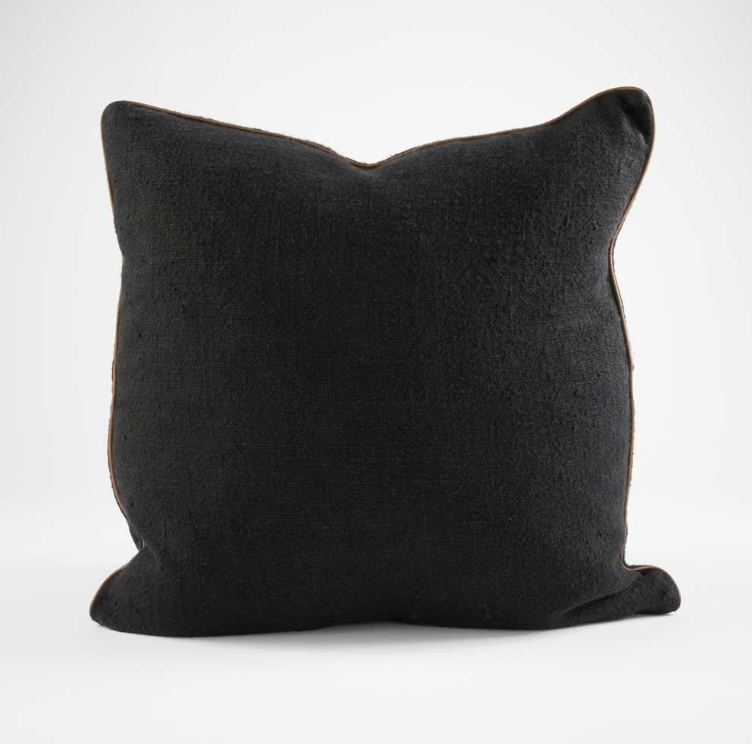 Black Linen Cushion with Tan Stripe