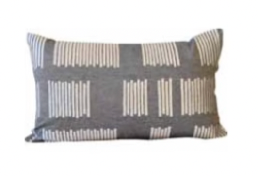 Grey Lumbar Cushion with White Embroidery