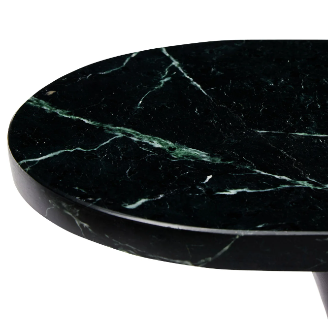 Black & Dark Green Marble Oval Side Table