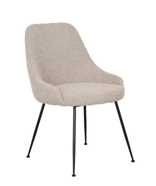 Upholstered Boucle Dining Chair with Sleek Metal Legs