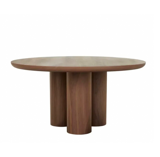 Walnut Round Tri-Pillar Dining Table