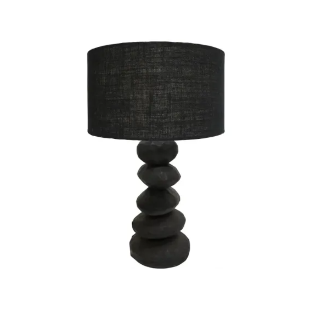 70CM STACKED STONE WOODEN TABLE LAMP-BLK SANDBLAST/BLK J