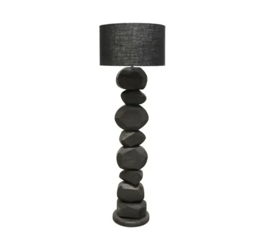 165CM BOULDER WOODEN FLOOR LAMP-BLK SANDBLAST/BLK