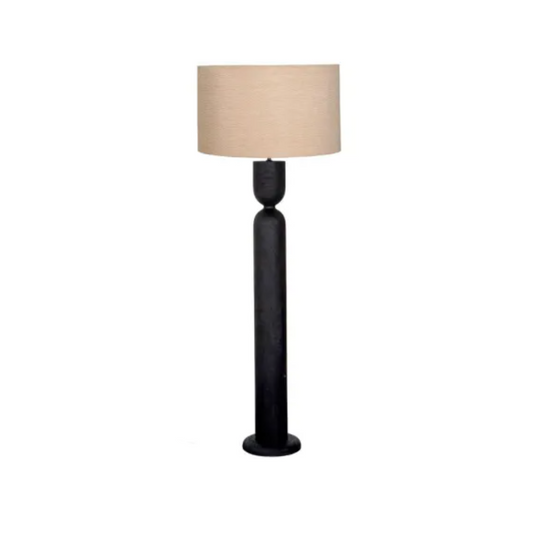 165CM MILA WOODEN FLOOR LAMP - BLACK/BEIGE SHADE