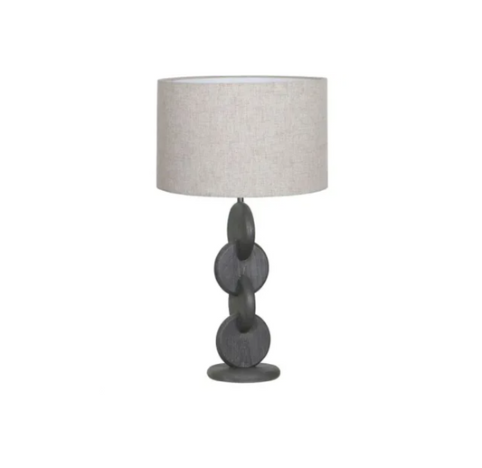 70CM BLACK MANGO WOOD TABLE LAMP - BLACK SANDBLAST/BEIGE