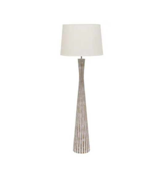 (A)165CM POLY RESIN & LINEN FLOOR LAMP - WHITE/NATURAL