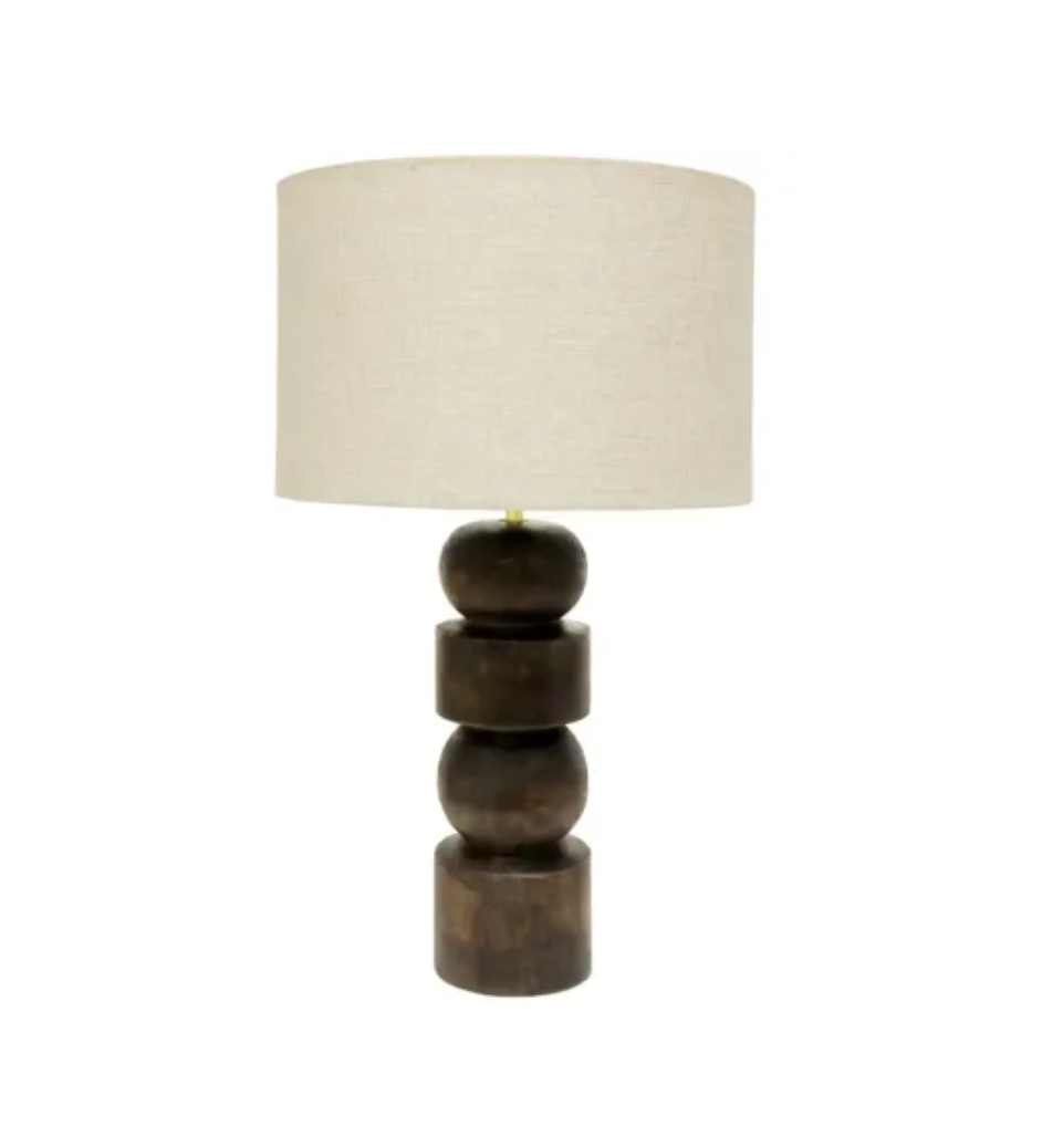 67CM DURAD WOODEN TABLE LAMP W FLAX SHADE - WALNUT