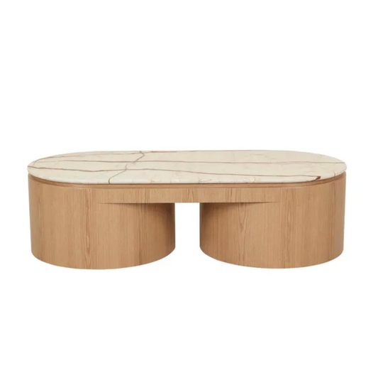 Oval Marble Circular Legs Coffee Table