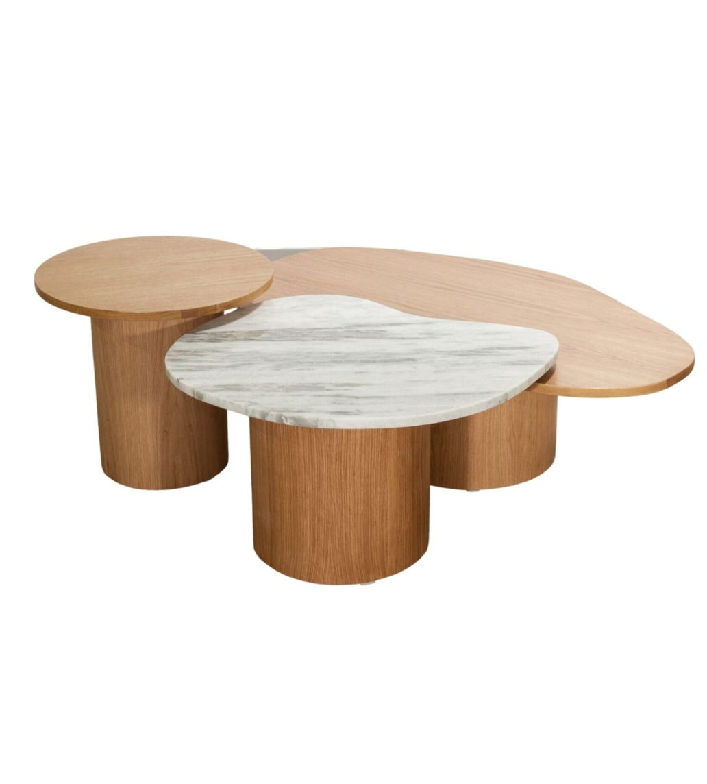 Oak Marble Trio Nest Coffee Table