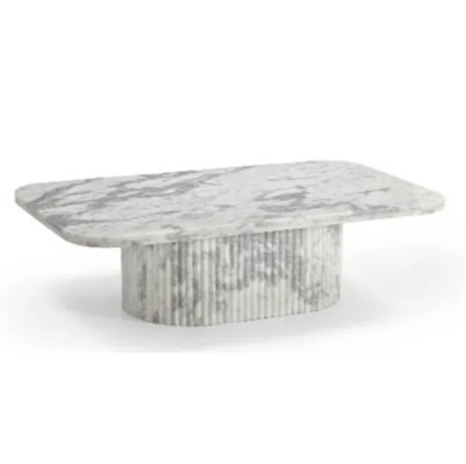 129X75CM RECTANGULAR MARBLE COFFEE TABLE - WHITE/GREY