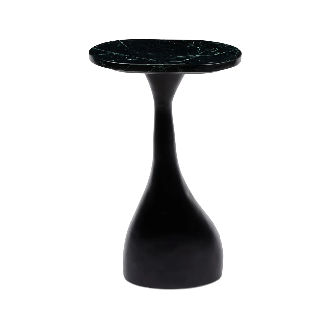 Black & Dark Green Marble Oval Side Table - Set of 2